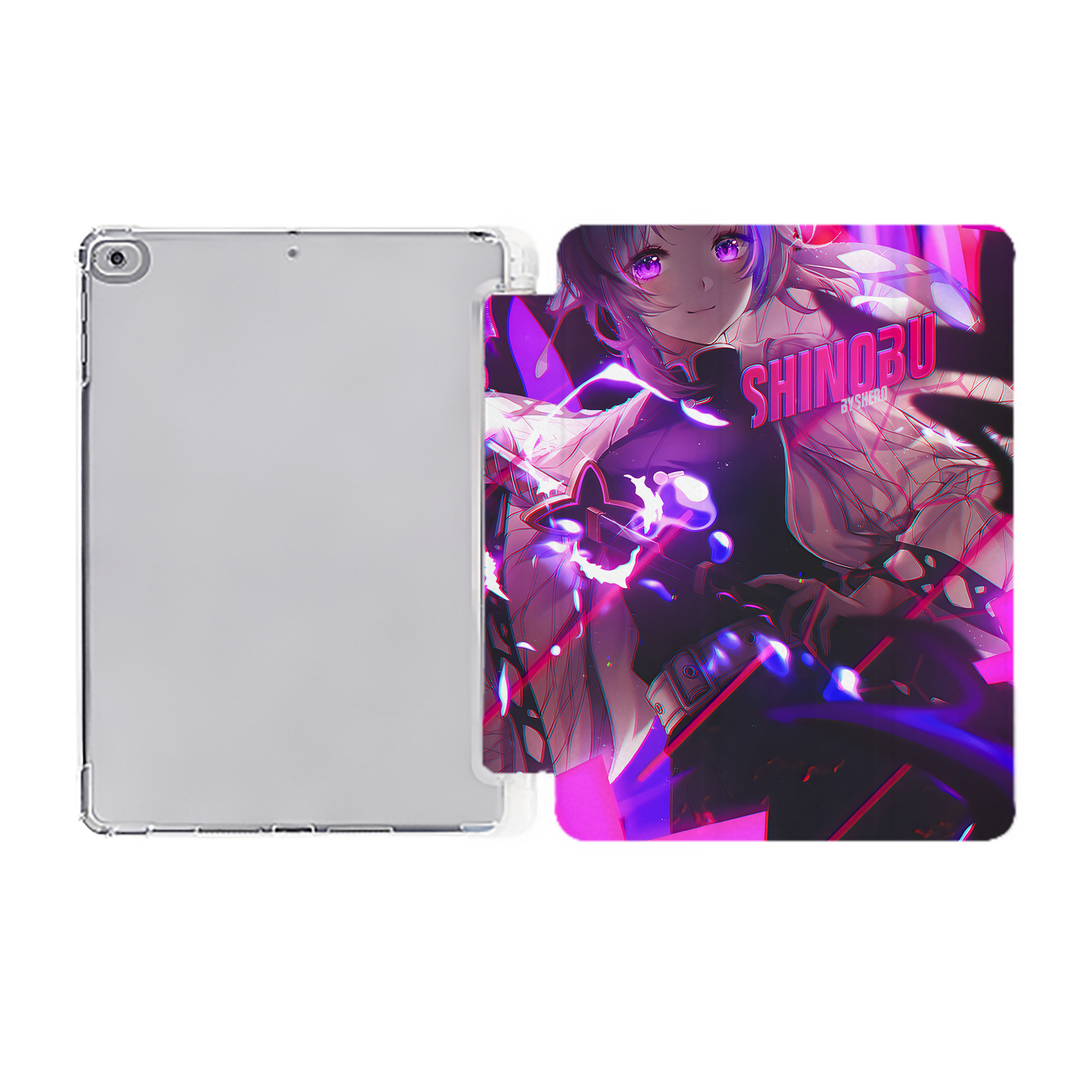 （画像用） 鬼滅の刃（きめつのやいば）蟲柱-胡蝶 しのぶ／こちょう しのぶ Kochou Shinobu IPad ケース ペン収納付き 三つ折りスタンド PUレザー×シリコン 対応機種9.5/10.5/10.9インチ